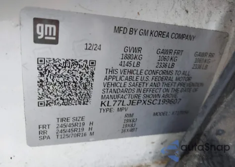 2025 Chevrolet Trax Fwd 2Rs z USA, uszkodzony, nr VIN KL77LJEPXSC199607